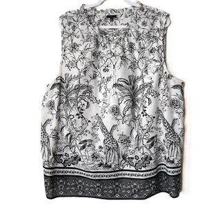 Talbots Jungle Floral Giraffe Sleeveless Cotton Tank Top 3X Lightweight Novelty